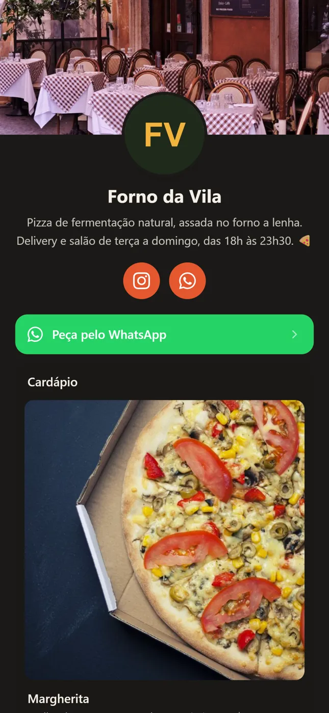 Exemplo de biosite de pizzaria
